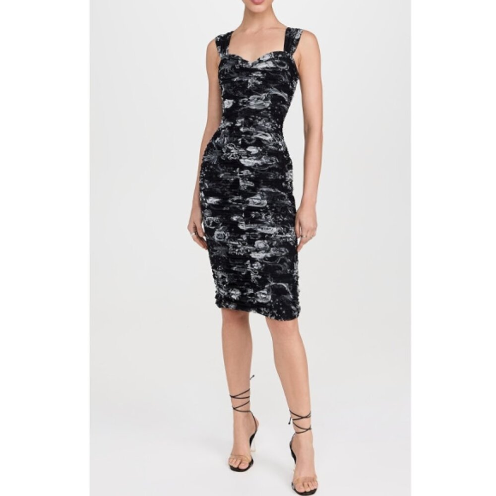 L'AGENCE 'Winslow' Ruched Mesh Sleeveless Mini-Dress, Black Multi Zodiac